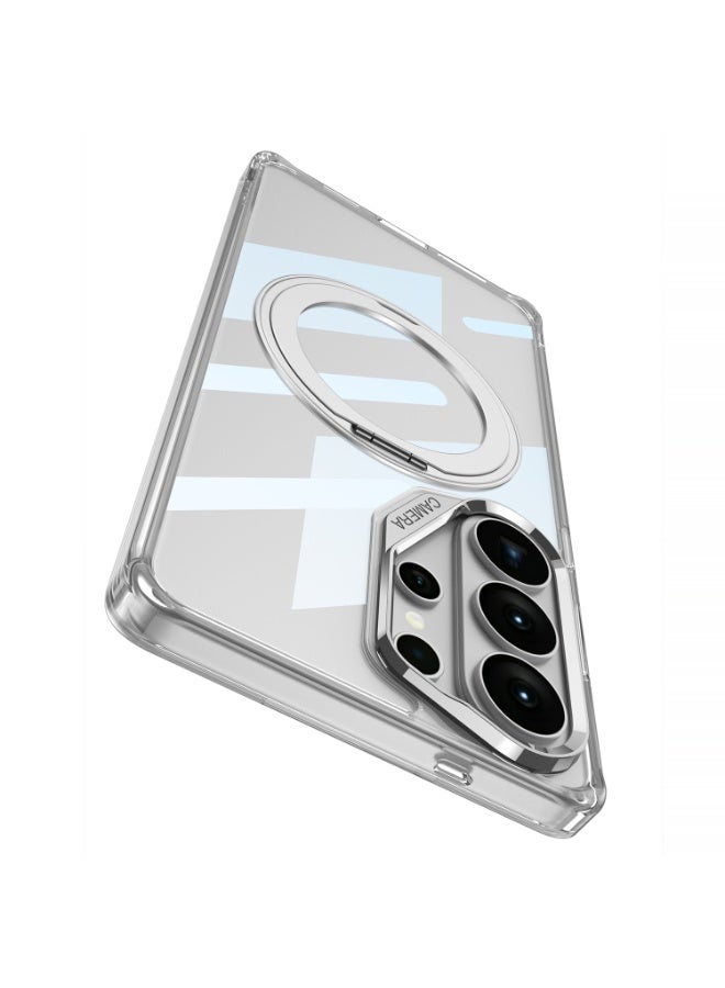 GKK Magnetic Transparent protection cover with Rotating Kickstand for Samsung Galaxy S26 Ultra (2026) Hard PC and TPU Compatible with Magsafe Wireless Charger and non-slip edges, anti-yellowing, Slim and Shockproof - Clear - Image 3